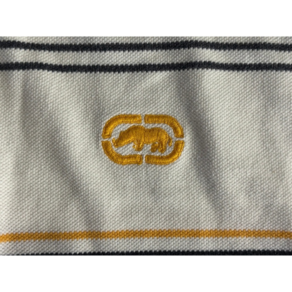Ecko Unltd Mens 2XL Striped Polo Shirt White Black Orange Rhino Logo Streetwear - Picture 7 of 11